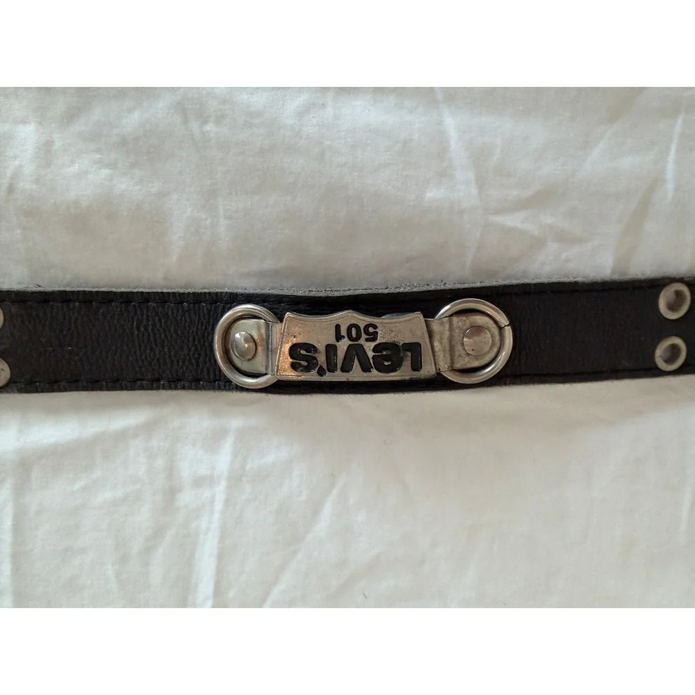 Levi's 501 Black Leather Double Prong Grommet Belt Silver Hardware